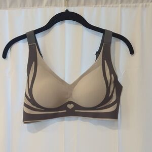 Source Unknown Cream and Brown Full Coverage Bra